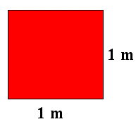 En rød firkant der alle sidene er 1 meter lange.